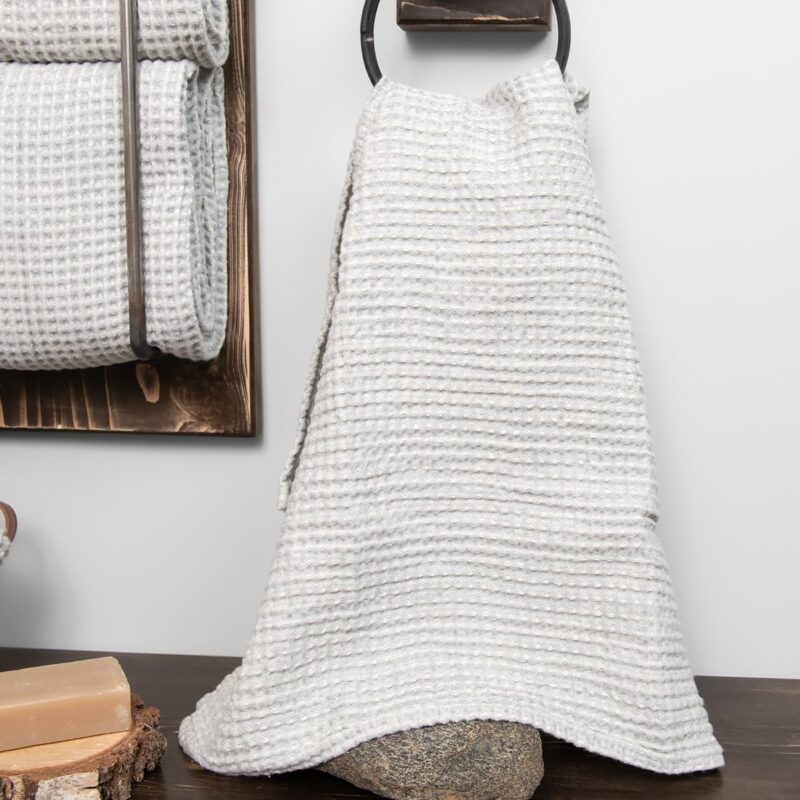 linen cotton ice grey bath towel, waffle