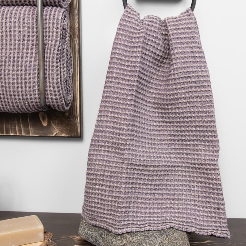 grey violet linen bath towel, waffle structure