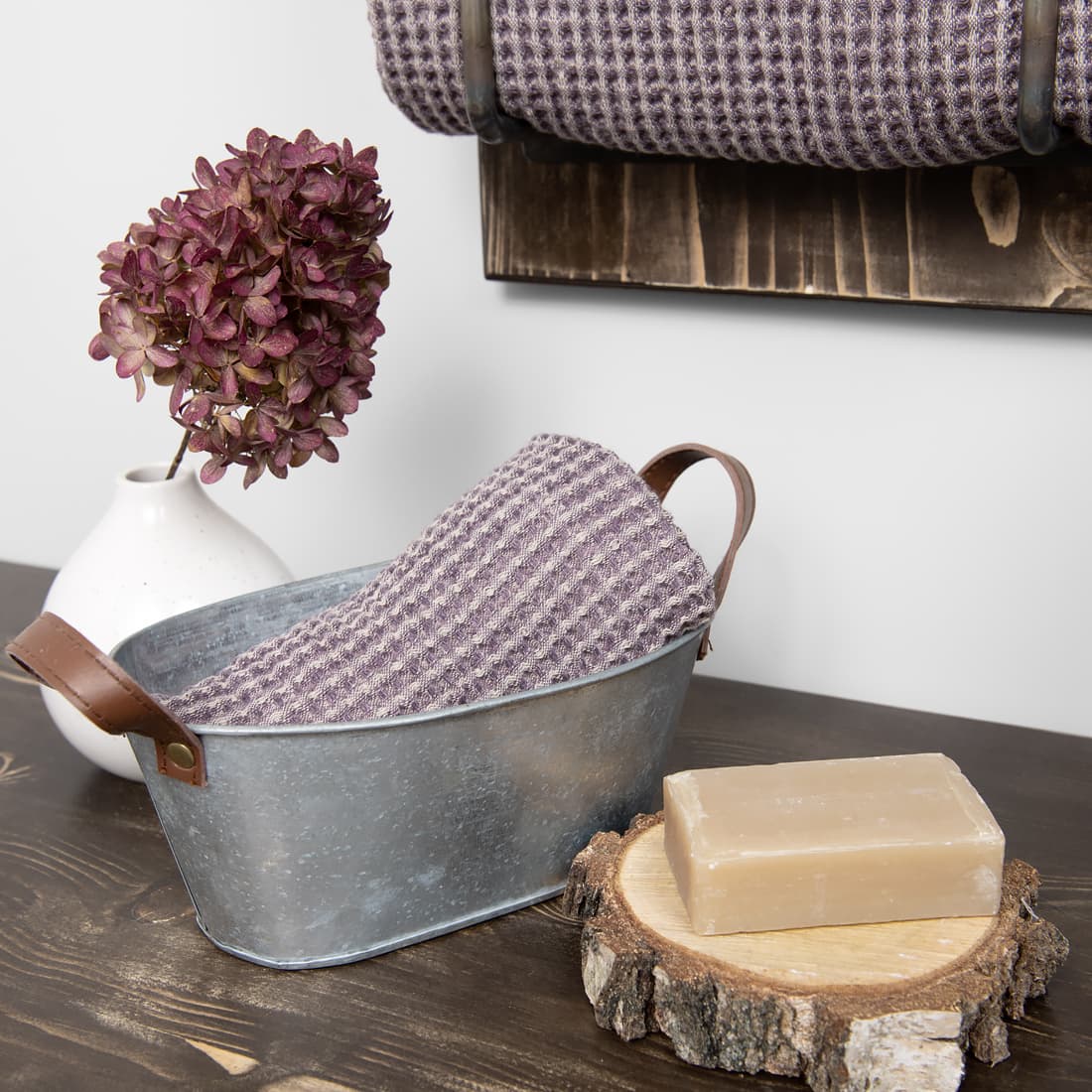 grey violet linen bath towel, small size