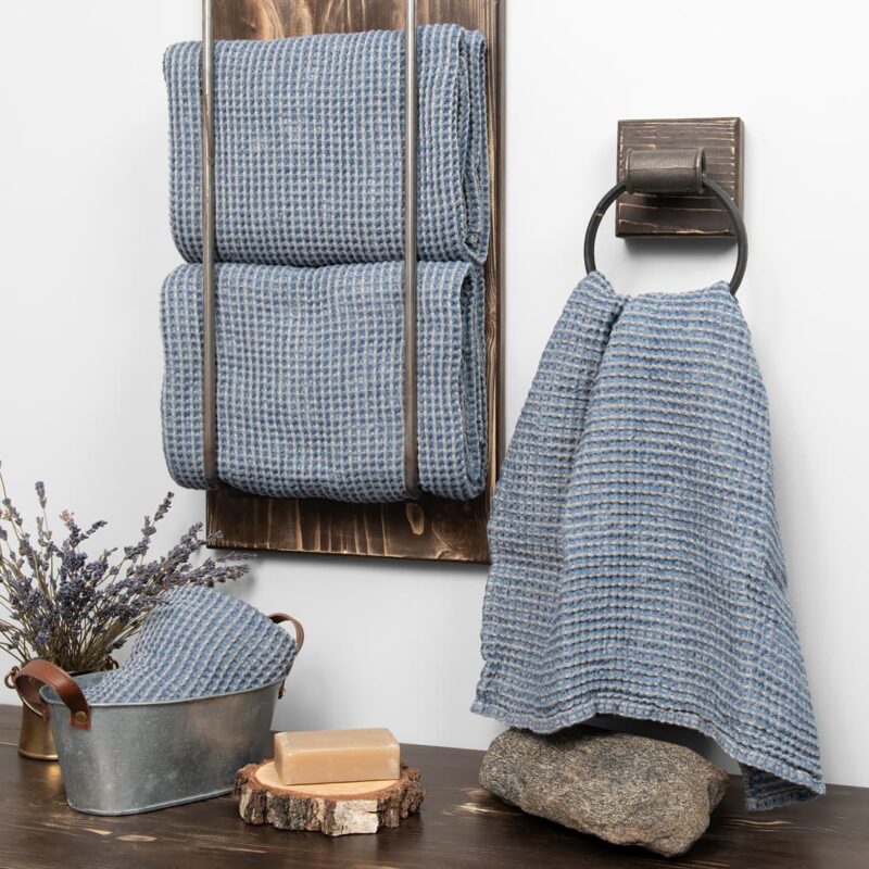 grey blue linen cotton bath towel