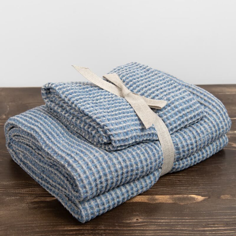 grey blue linen cotton bath towel, set