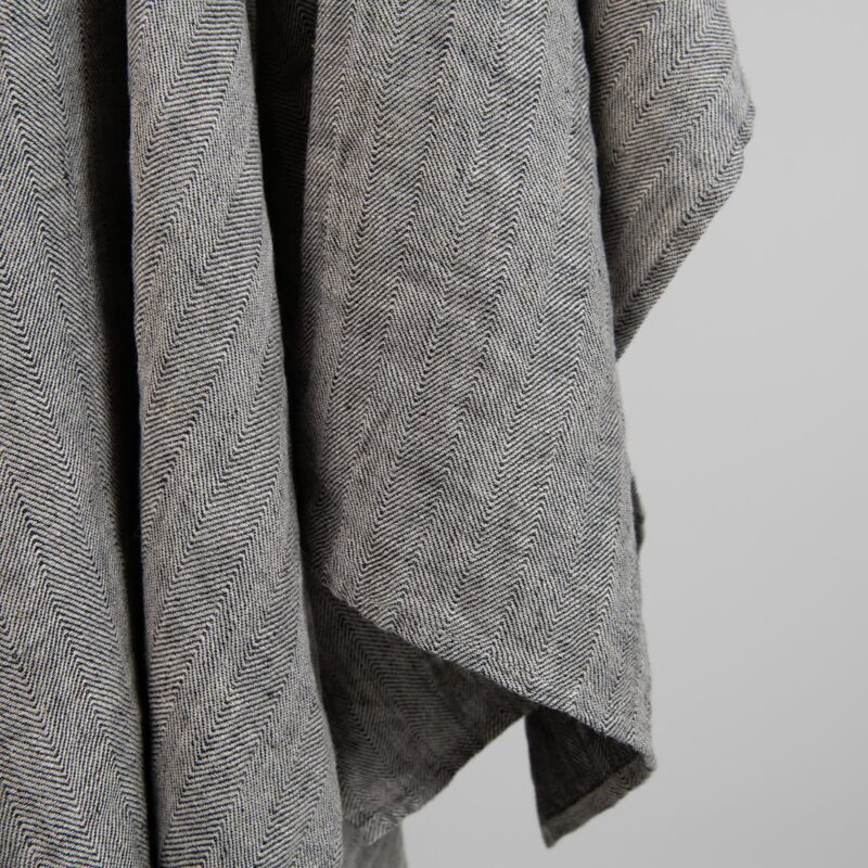 Grey linen herringbone bath towel, washed