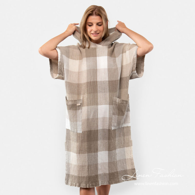 Unisex linen poncho towel with short sleeves