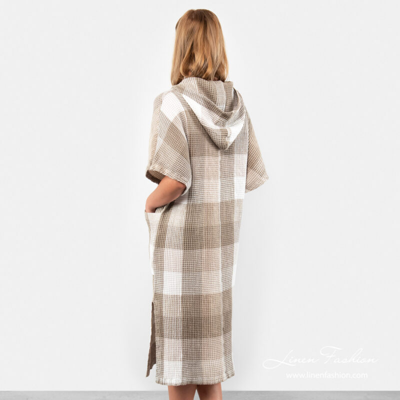 Linen poncho towel, short sleeves, hood