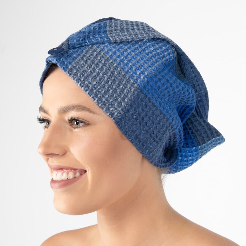 blue linen hair wrap towel bingo.