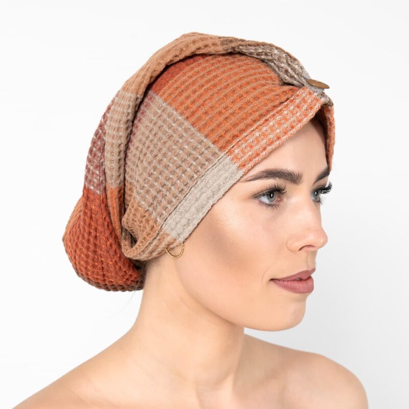 Brown hair wrap linen towel