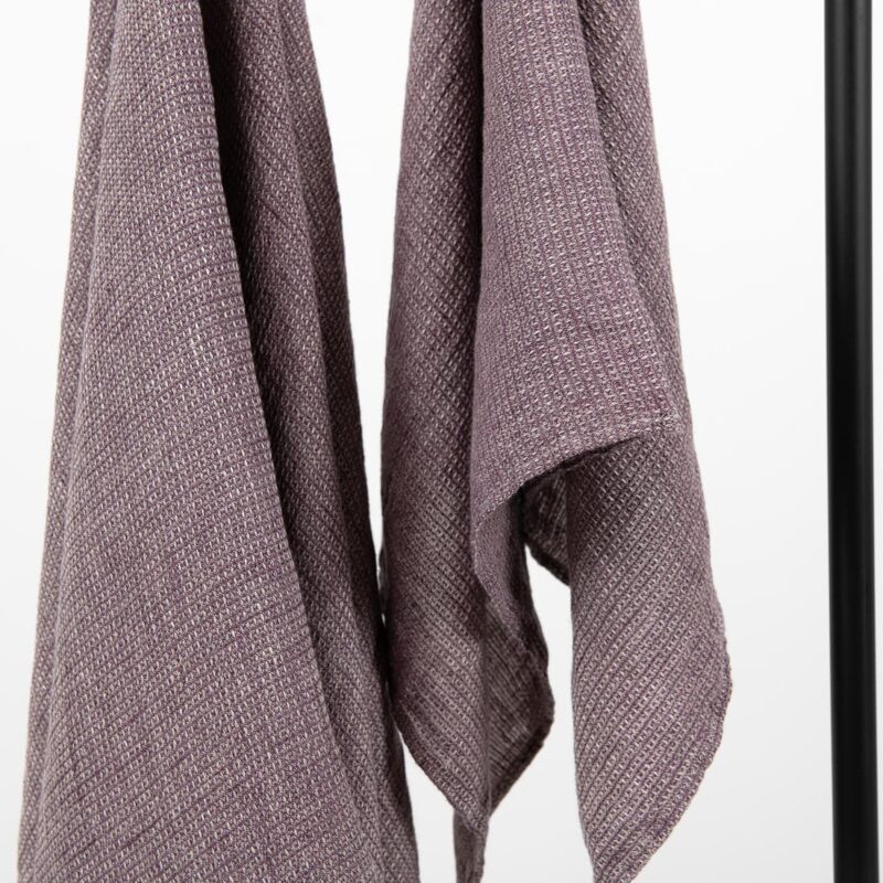 linen violet bath towel, waffle.