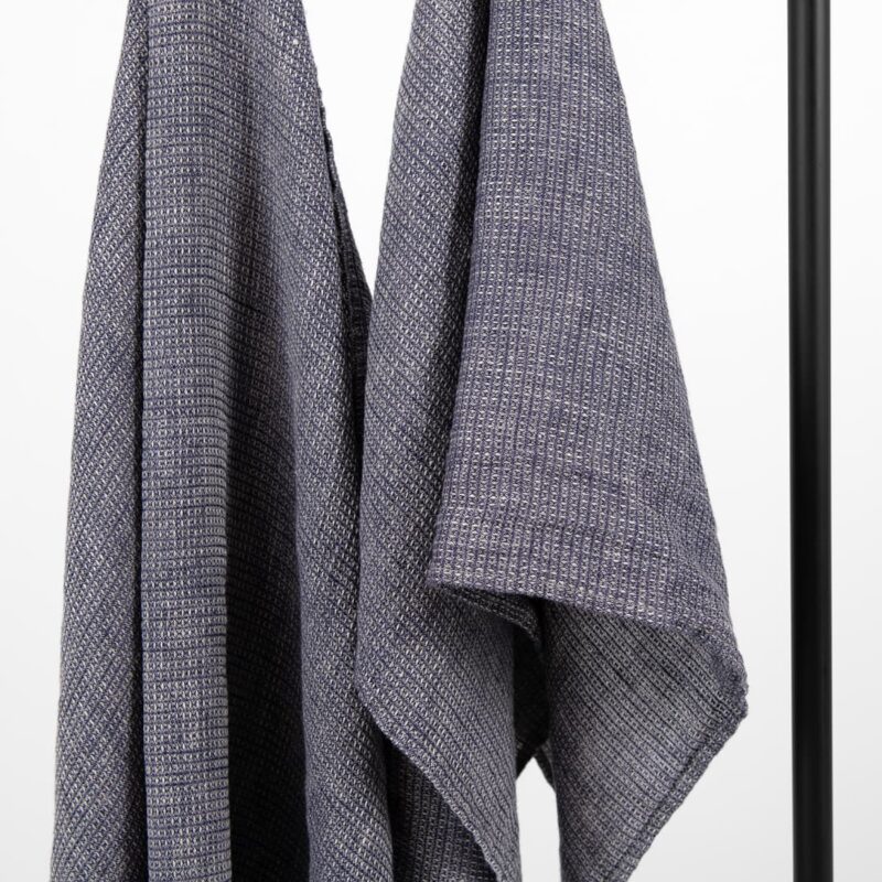 linen blue bath towels, waffle.