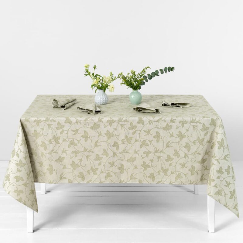 Linen cotton green floral vine pattern tablecloth, main