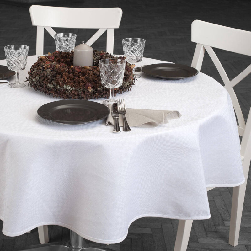 Optical white check oval linen cotton tablecloth