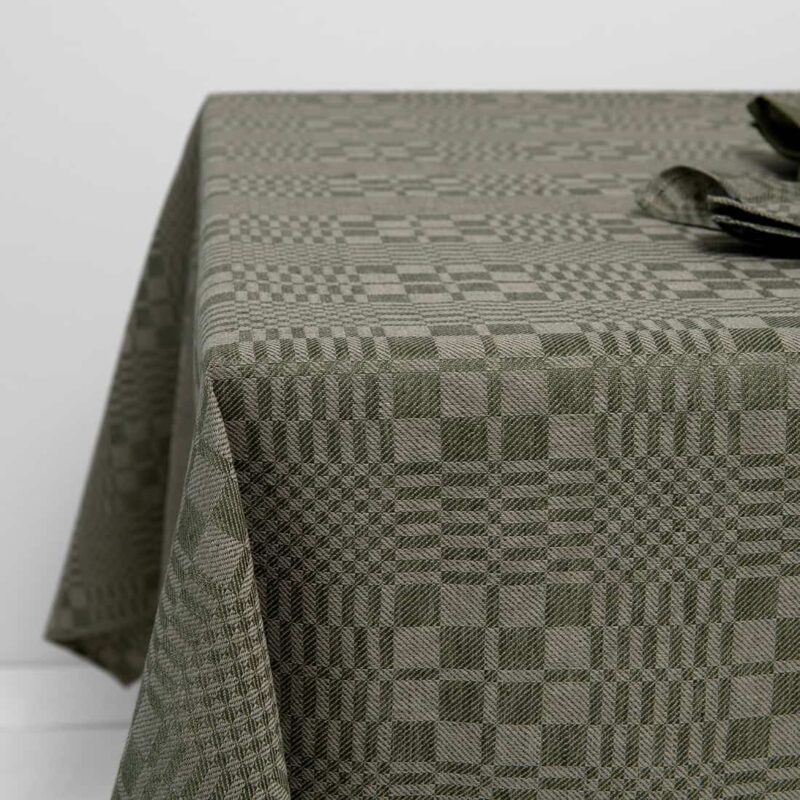 Linen cotton checked green tablecloth