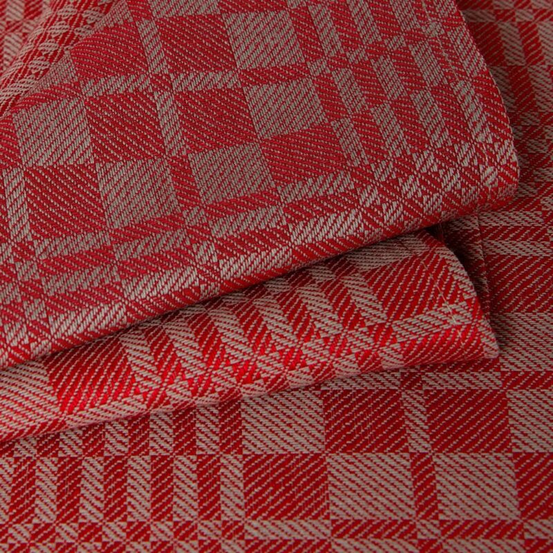 Red linen cotton napkin, twill check pattern