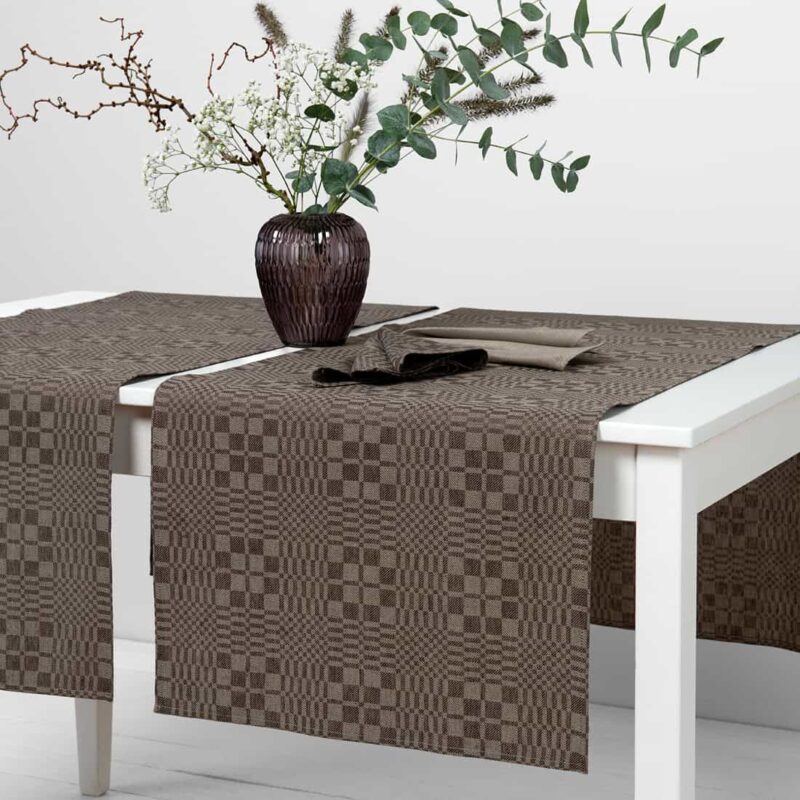 WILLOW brown linen cotton table runner