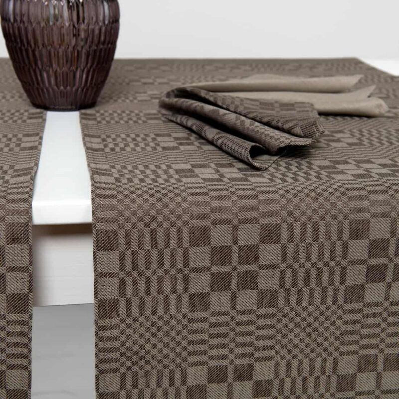 WILLOW brown linen cotton table runner, twill weave