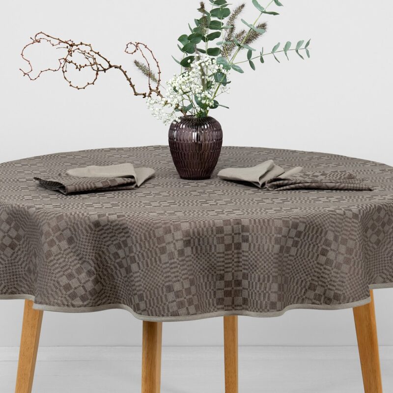 WILLOW round/oval tablecloth brown check pattern
