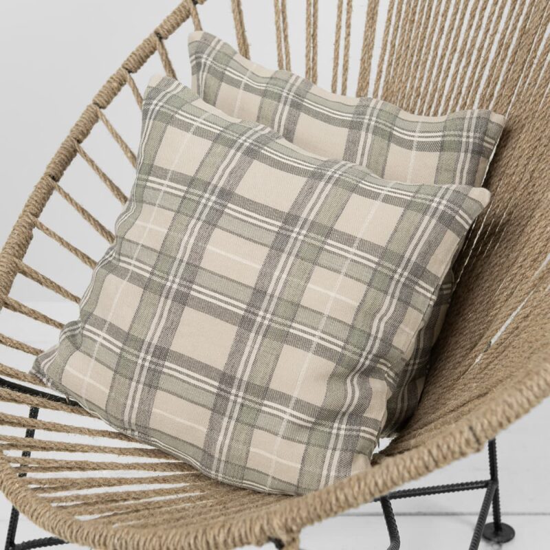 Beige linen checked cushion cover with zipper
