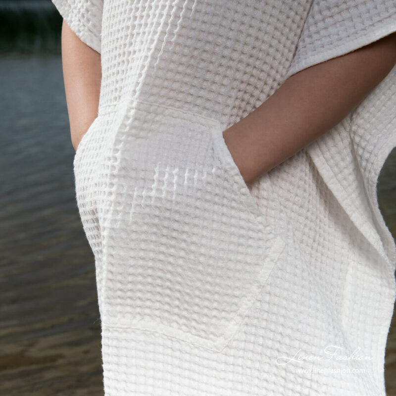 Linen cotton blend poncho with pocket on front