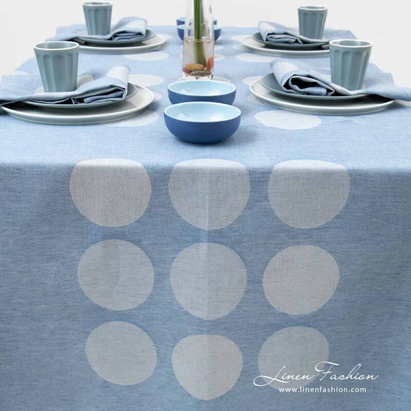 Blue tablecloth with large bubbles