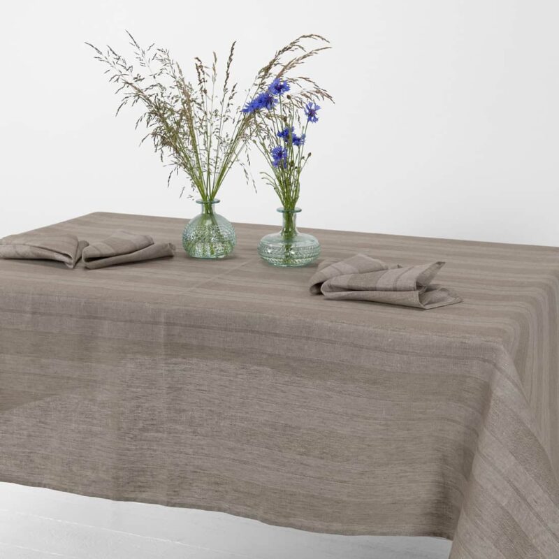 Striped linen tablecloth sand colour, multiple sizes