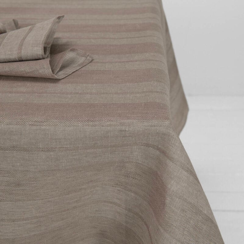 Striped linen tablecloth sand colour, made in EU