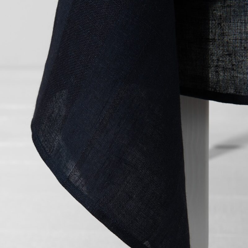 Striped linen tablecloth black-blue colour, simple hem