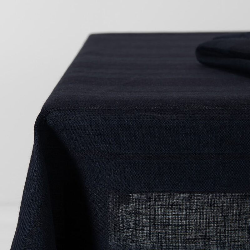 Striped linen tablecloth black-blue colour, made in EU