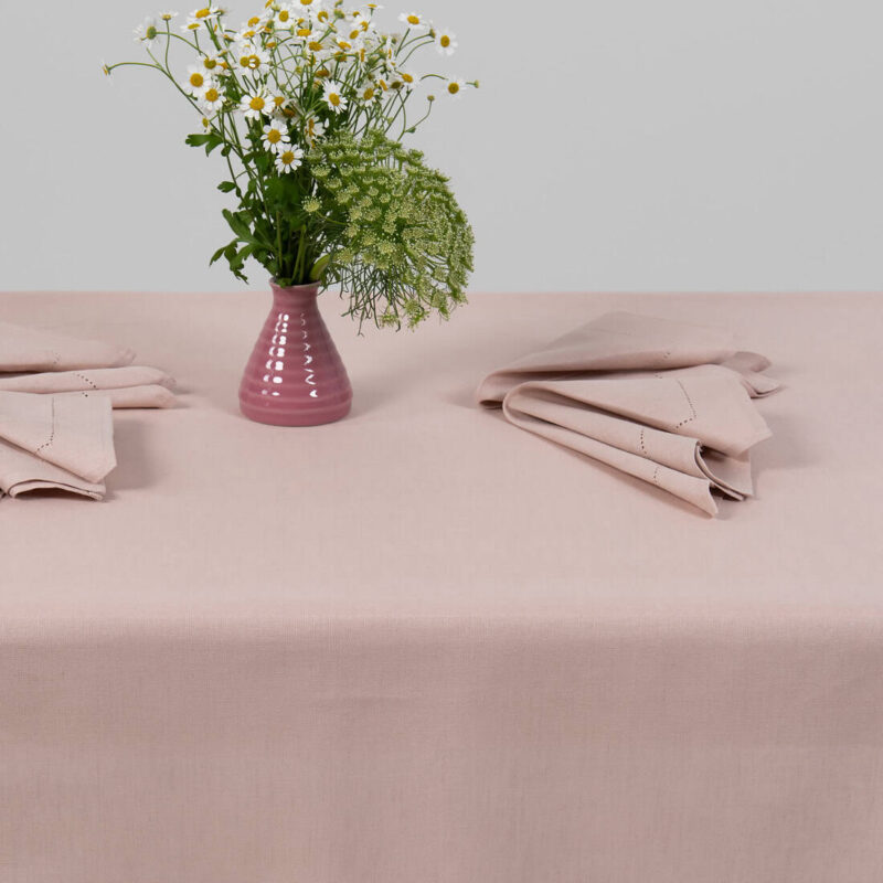 Light pink linen cotton tablecloth, with matching napkins