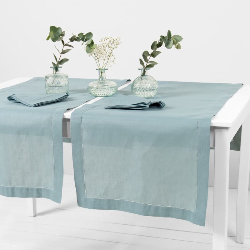 linen cotton aqua runner