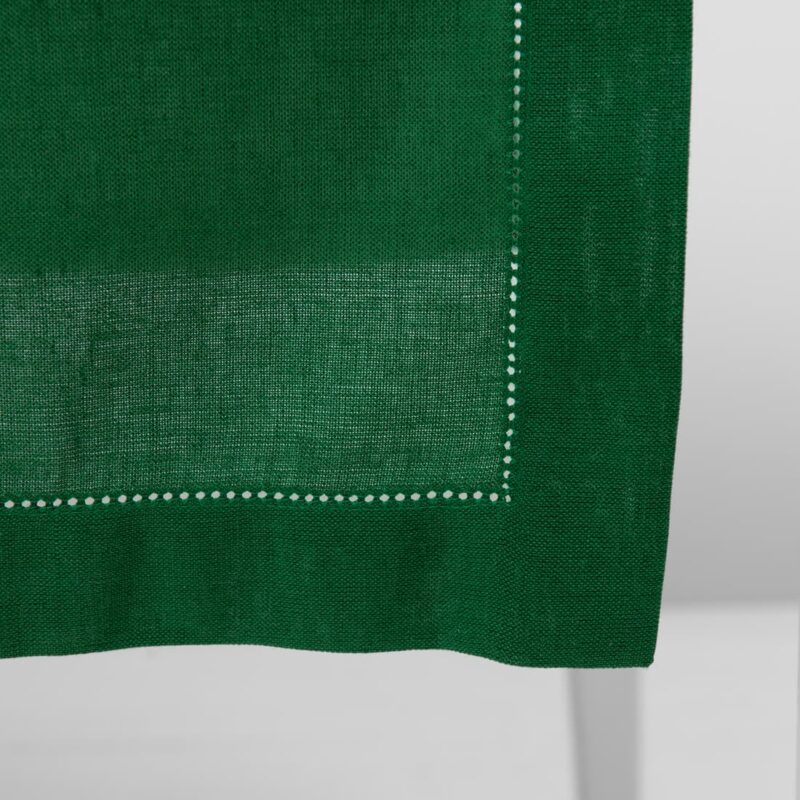 Linen cotton emerald green table runner close up detail