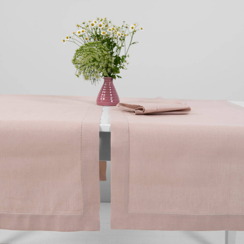 Light pink linen cotton table runner, solid colour
