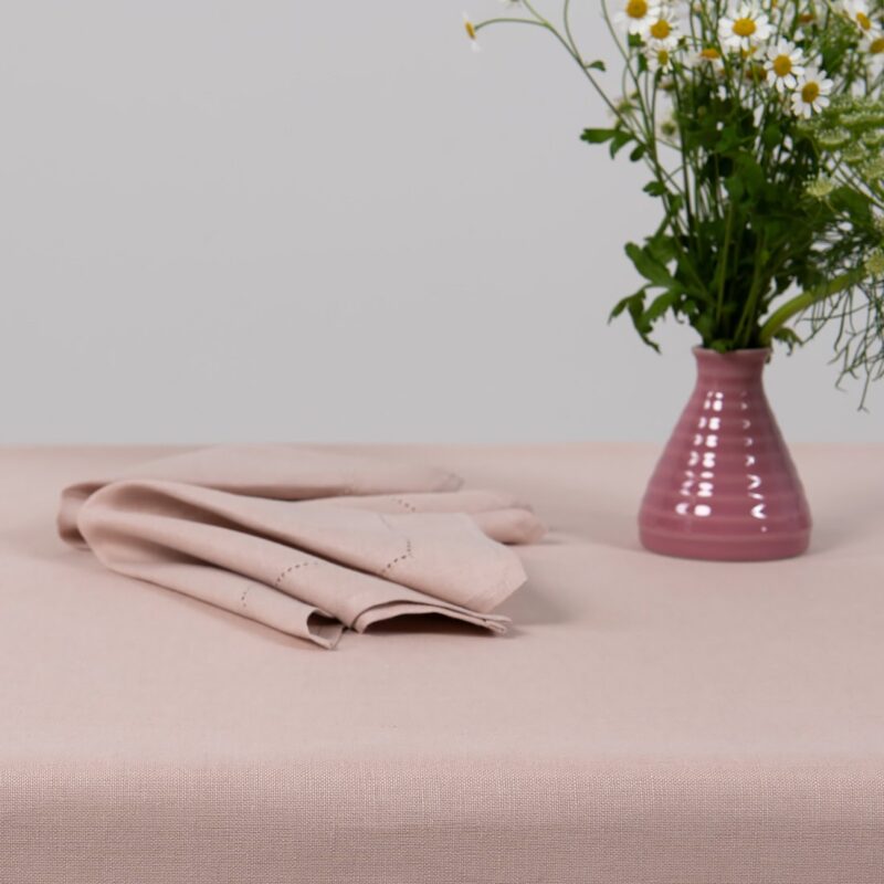 Linen cotton light pink napkin, on table