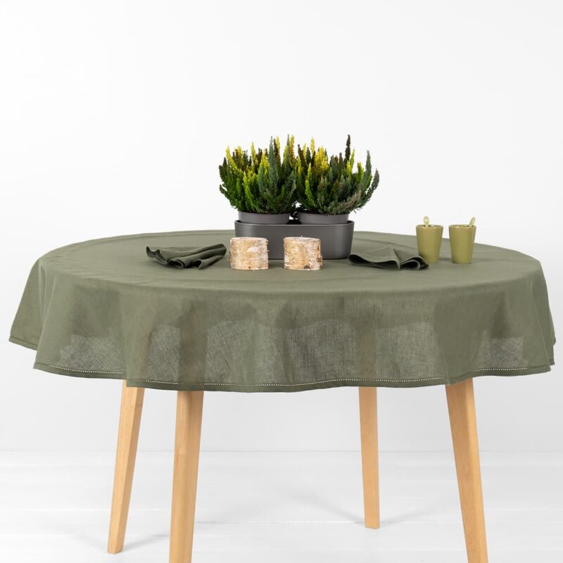round olive linen tablecloth