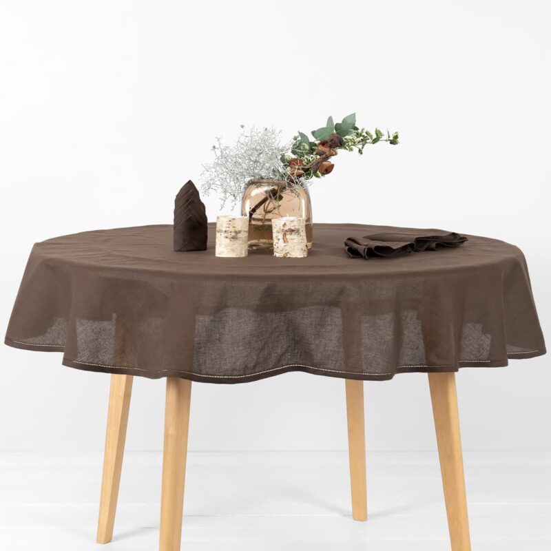 brown round tablecloth linen