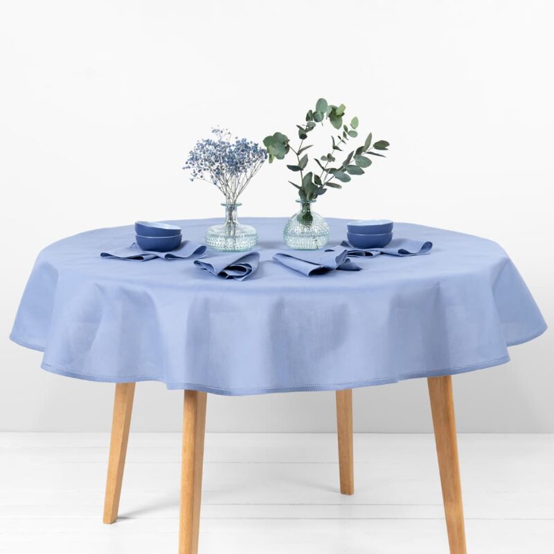 round oval blue linen cotton tablecloth