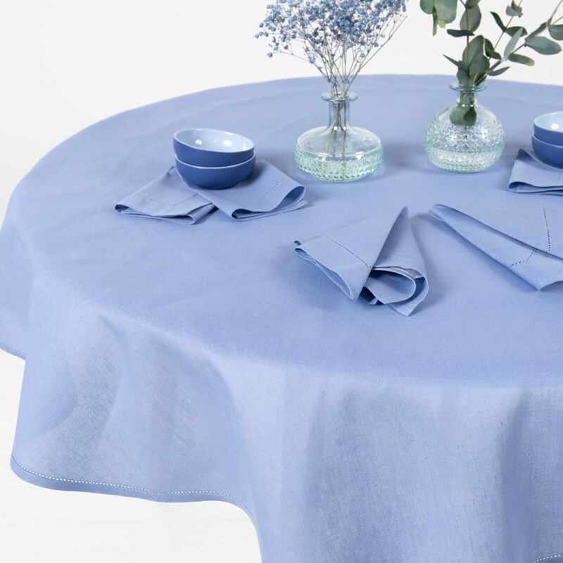 round oval blue linen cotton tablecloth