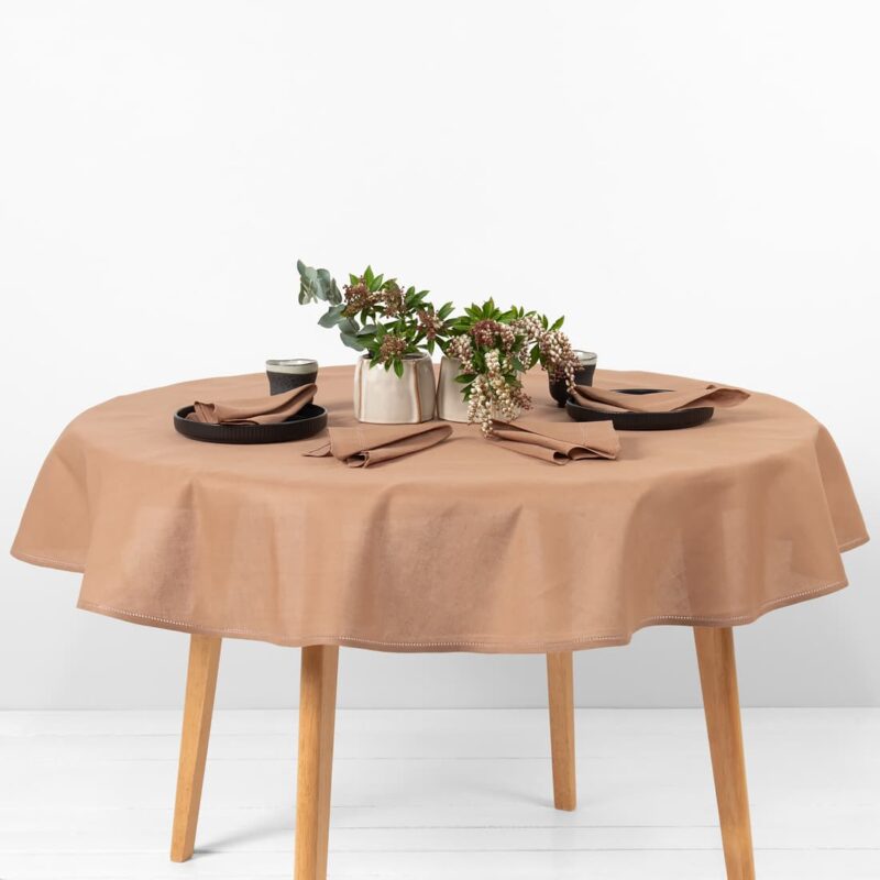linen cotton round oval brown tablecloth