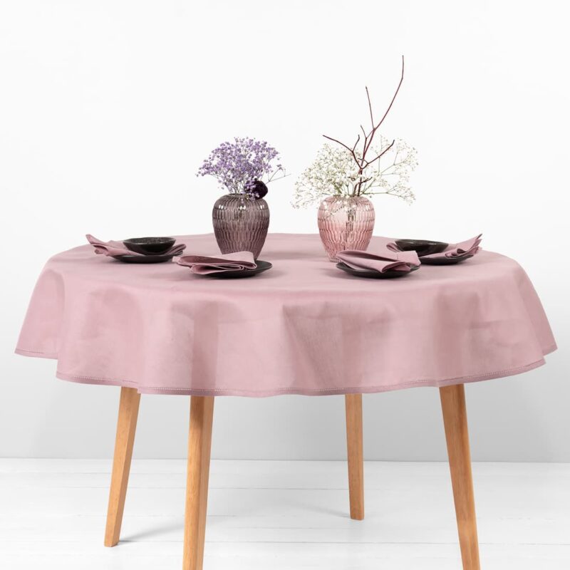 linen cotton round oval lilac tablecloth