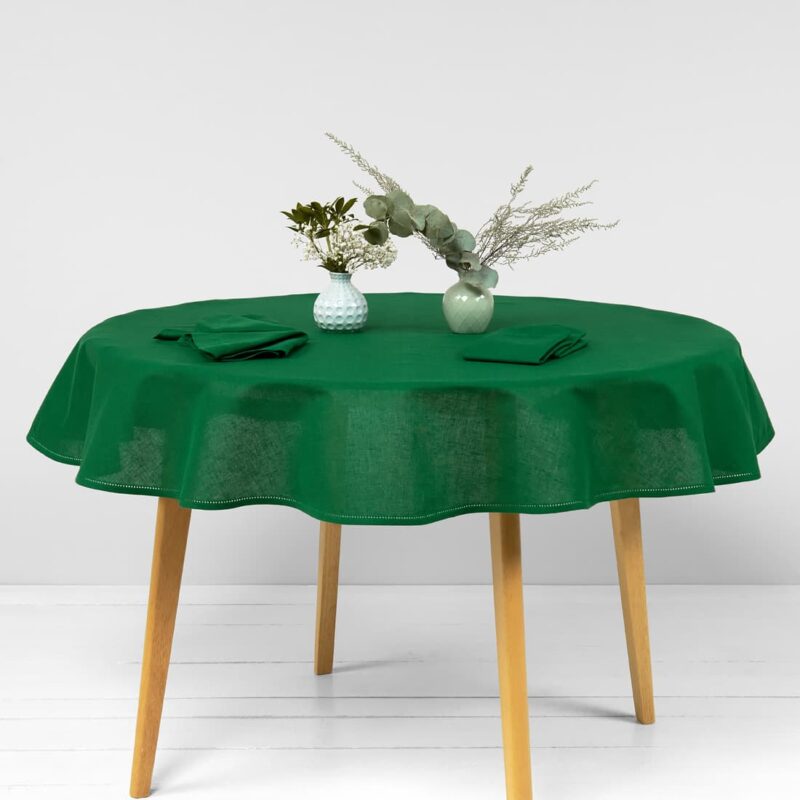 Linen cotton round oval emerald green tablecloth main