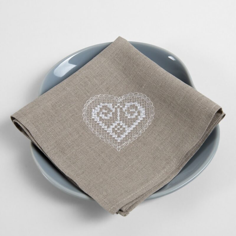 Natural linen napkin with white embroidery