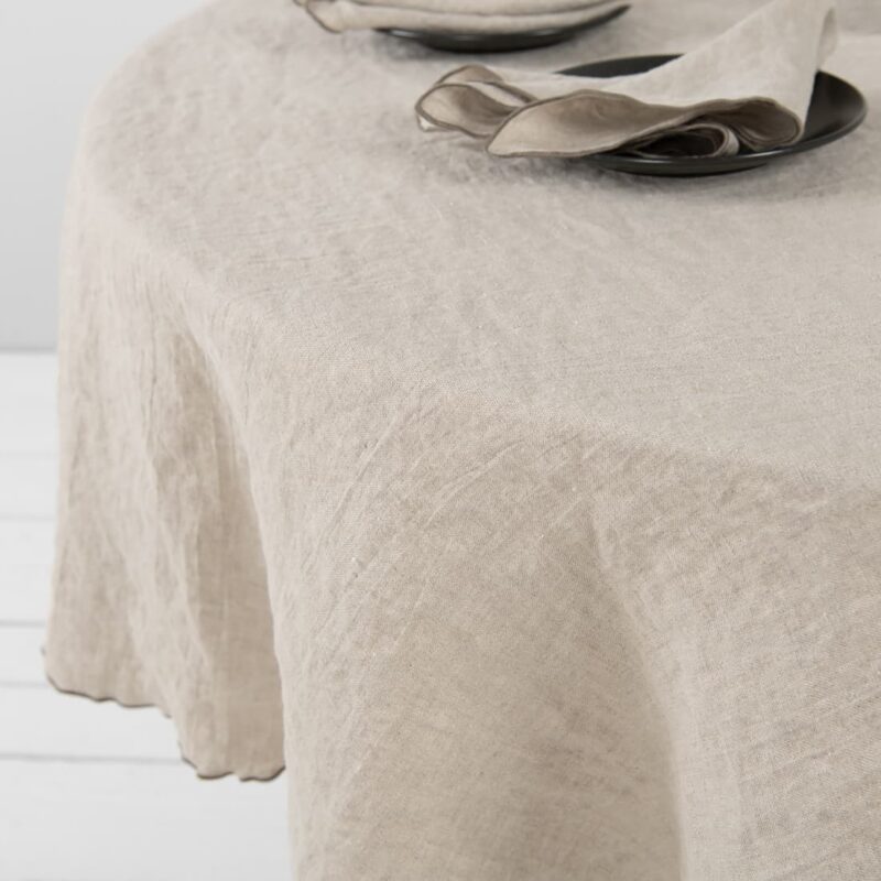 natural linen round tablecloth washed