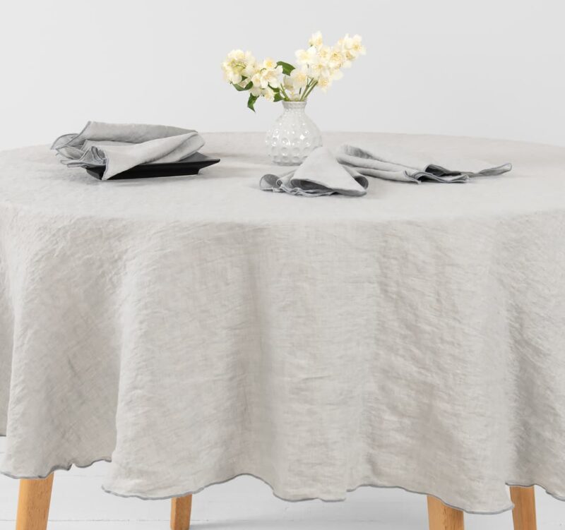 linen grey round tablecloth with napkin