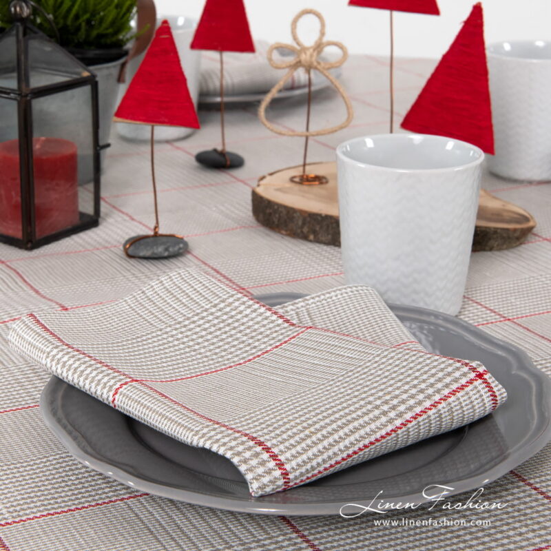 Linen napkin grey checked