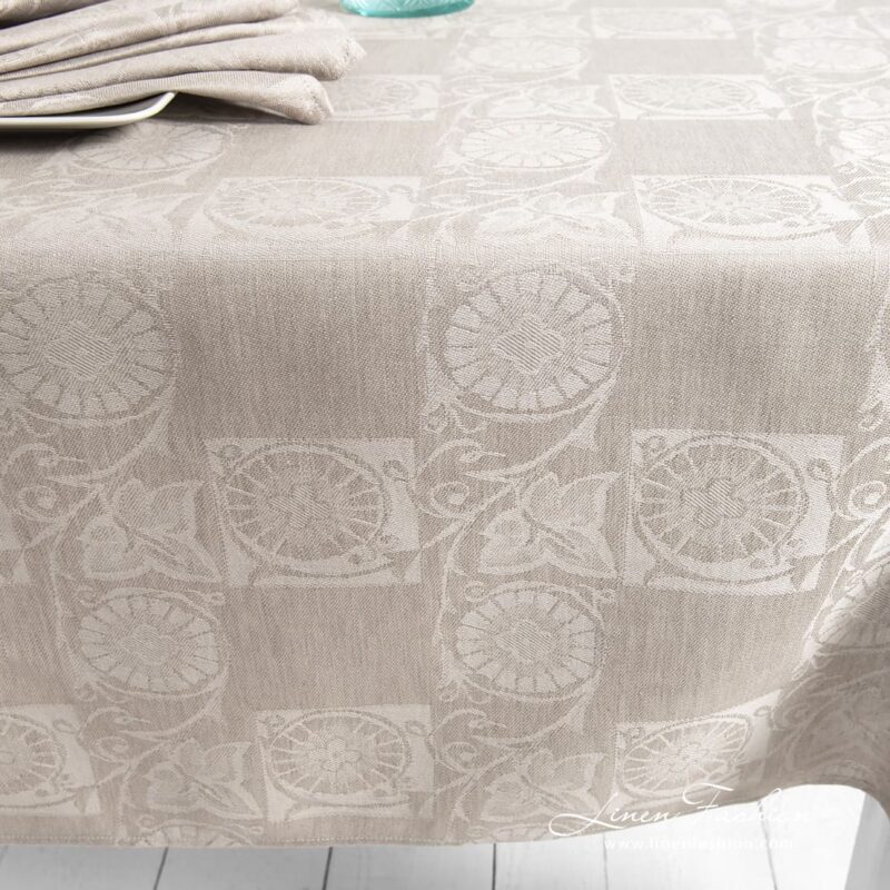 BOTANIC brownish linen cotton tablecloth in jacquard pattern