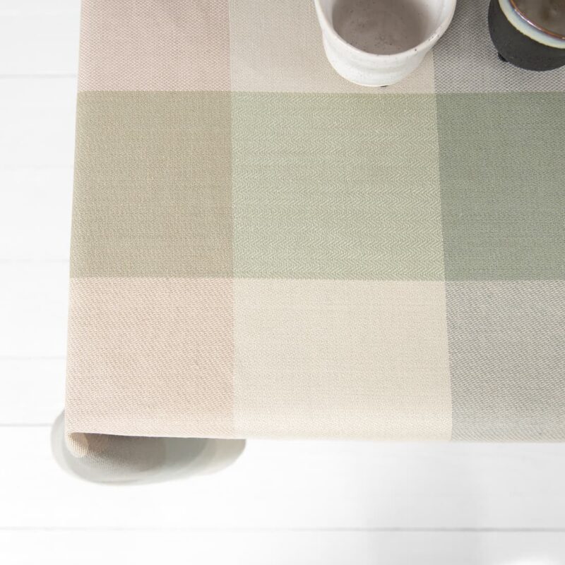 linen cotton tablecloth checks beige green, simple hem