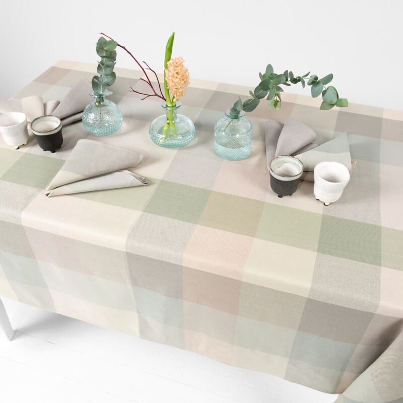 linen cotton tablecloth checks beige green, for square tables