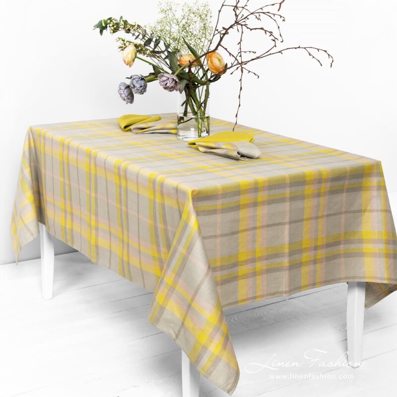 LOZANA yellow grey linen tablecloth