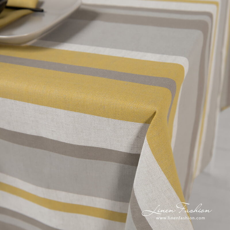 Linen cotton tablecloth in stripes twill weave.