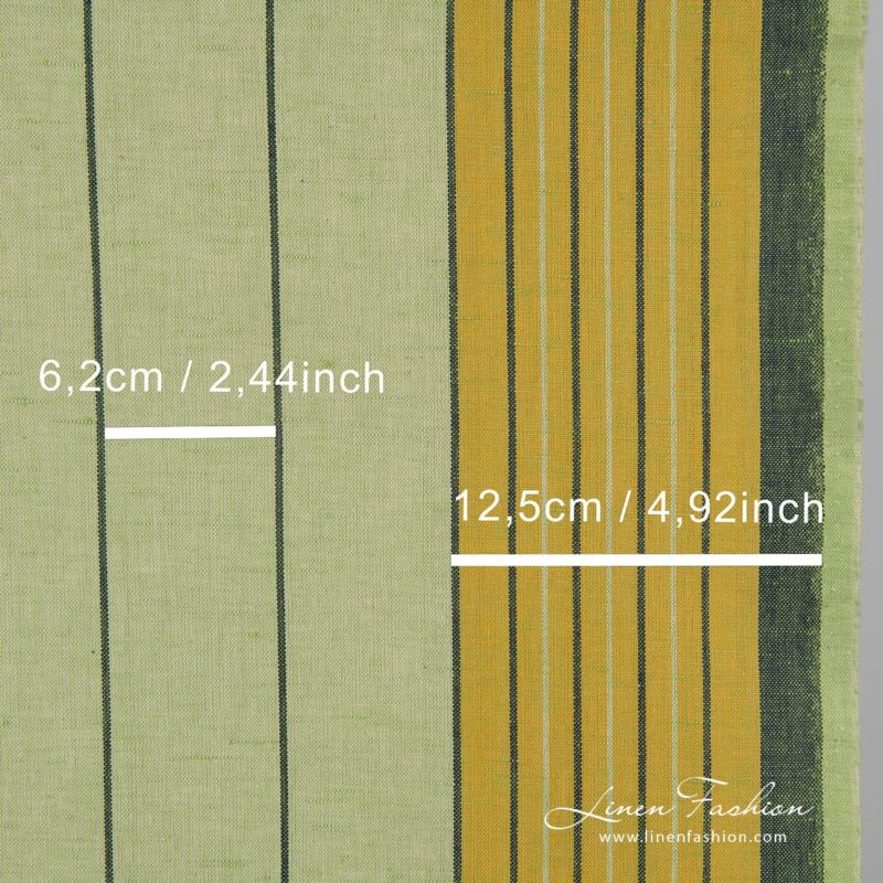 Greenish linen fabric in stripes, perfect for kitchen textile