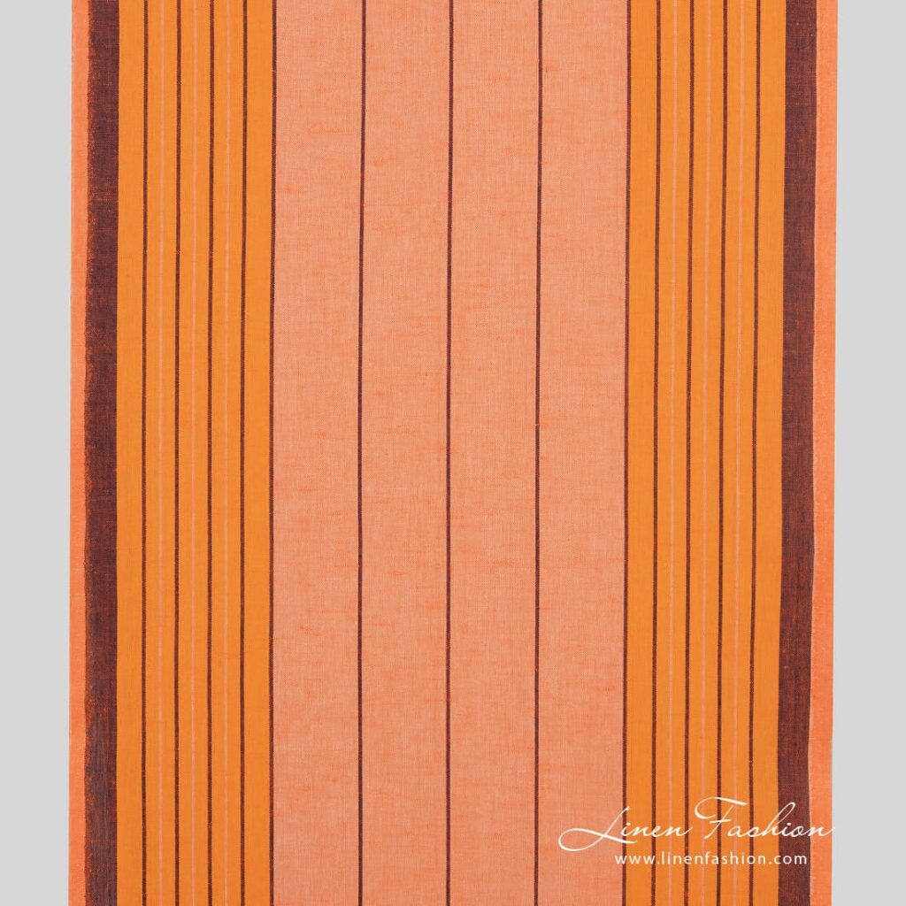 Orange toweling linen / cotton fabric with stripes