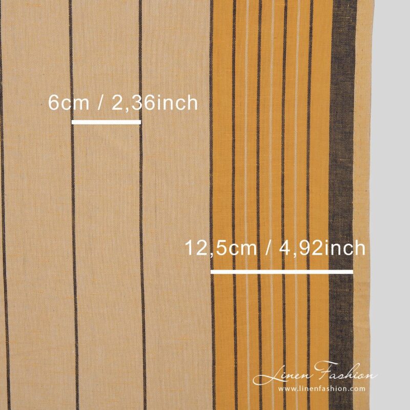 Yellow linen cotton fabric with stripes